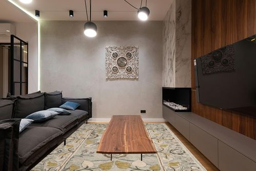 SAFAVIEH Roslyn Collection Area Rug - 8' x 10', Light Grey & Multi, Handmade Floral Wool, Ideal for High Traffic Areas in Living Room, Bedroom (ROS908A) in Dark Wood Living Room with Black Couch