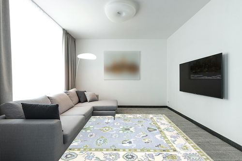 Generic The Loom & Company Everett - 100% Hand-Knotted Wool Area Rug 8X10 in Modern Living Room with Grey Couch