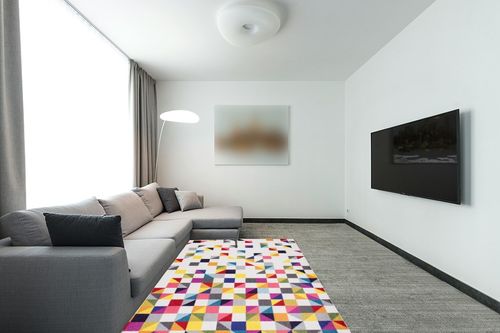 NuLOOM Takisha Triangle Area Rug, 5' x 8', Multi in Modern Living Room with Grey Couch