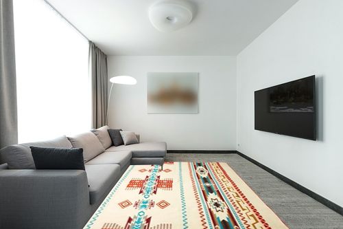 Ecuadane Large Southwestern Woven Blanket in Modern Living Room with Grey Couch