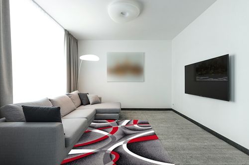 Grey Modern Fade Resistant, Stain Resistant Bedroom, Living Room, Dining Room Area Rug in Modern Living Room with Grey Couch