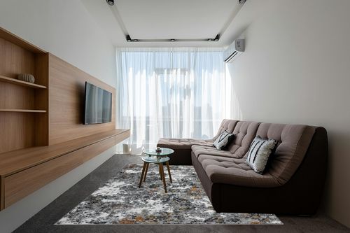 Area Rug Living Room Rugs: 5x7 Washable Rug with Anti-Slip Backing Non-Shedding Stain-Resistant Foldable Modern Abstract Carpet for Bedroom Dining Room Nursery Home Office (Gray/Multi) in Grey Living Room with Brown Couch