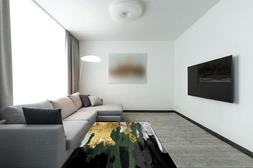 GJCC Modern Stylish Area Rug,Luxury Emerald Green Gold Gray Rug for Living Room Bedroom,Home Decoration Non-Slip Carpet,Machine Washable,150x200cm(59x79inch) in Modern Living Room with Grey Couch