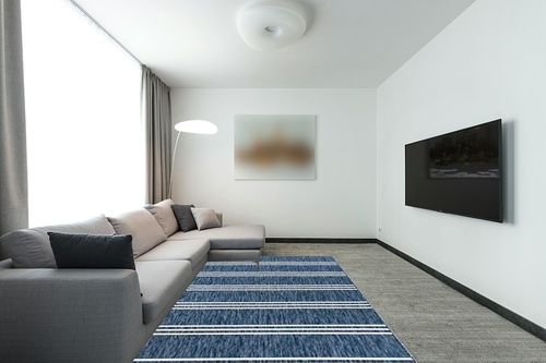 Unique Loom Jill Zarin Outdoor Collection Area Rug - Anguilla (6' 1'' x 9' Rectangle, Blue/ Ivory) in Modern Living Room with Grey Couch