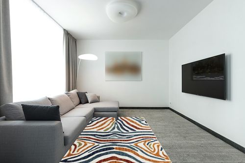 Abani Colorful Contemporary Zebra Print Area Rug Rugs - Multicolor Non-Shed 5'3" x 7'6" (5x8) Animal Pattern Blue & Brown Indoor/Outdoor Rug in Modern Living Room with Grey Couch