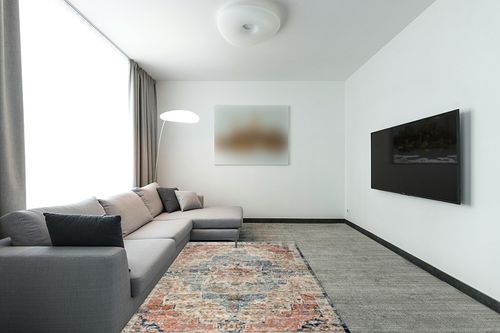 nuLOOM Sawyer Vintage Transitional Area Rug - 5x7 Area Rug Vintage Multi/Ivory Rugs for Living Room Bedroom Dining Room Kitchen in Modern Living Room with Grey Couch