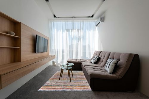 Unique Loom Gemstone Collection Area Rug - Topaz (5' 3" x 7' 9" Rectangle, Multi/ Blue) in Grey Living Room with Brown Couch