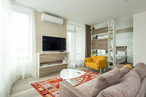 nuLOOM Reda Aztec Bordered Machine Washable Ultra Thin Area Rug, 5' x 8', Burnt Orange in Light Modern Living Room with TV