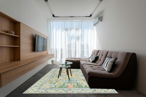 Wonnitar Boho Washable Rugs 8x10, Large Floral Rugs for Bedroom, 8 x 10 Soft Green Living Room Rugs, Non Slip Area Rug Ultra-Thin Floor Carpet for Kids Playroom Dorm Dining Room in Grey Living Room with Brown Couch