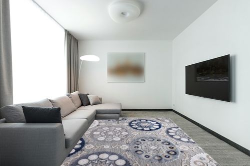 CAMILSON Indoor Rug, Blue 8x10 Bohemian Medallion Floral Area Rugs, Easy-Cleaning Non-Shedding Living Room, Garden and Kitchen Washable Carpet (8 x 10) in Modern Living Room with Grey Couch