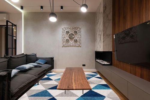 Well Woven Isometry Blue & Grey Modern Geometric Triangle Pattern Area Rug 7'10" x 9'10" Soft Shed Free Easy to Clean Stain Resistant in Dark Wood Living Room with Black Couch