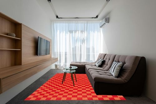 SAFAVIEH Striped Kilim Collection Area Rug - 8' x 10', Red & Rust, Flat Weave Cotton Design, Easy Care, Ideal for High Traffic Areas in Living Room, Bedroom (STK801Q) in Grey Living Room with Brown Couch