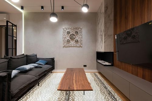 Antelope Handmade Area Rug Cheetah Hand Tufted Wool Animal Print Beige 3x5 5x8 8x10 9x12 2.5x8 (5 feet x 8 feet) in Dark Wood Living Room with Black Couch