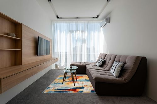 Rugshop Sky Collection Novel Abstract Area Rug 5' x 7' Multi in Grey Living Room with Brown Couch