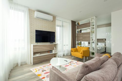 LTKOUGFAM Soft Kids Area Rug, Large Washable Space Mat, Non-Slip Cute Rainbow Weather Baby Crawling Floor Mat for Living Room Playroom Classroom Bathroom (59" x 39" S) in Light Modern Living Room with TV