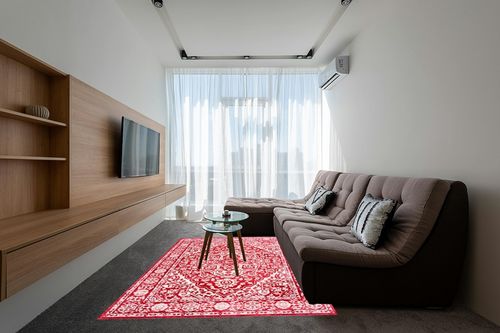 SAFAVIEH Brentwood Collection 6' x 9' Red / Ivory BNT832Q Medallion Distressed Non-Shedding Living Room Bedroom Dining Home Office Area Rug in Grey Living Room with Brown Couch