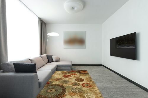 Mohawk Home Alexa Ornamental Floral Medallion 5' x 8' Area Rug - Perfect for Living Room, Dining Room, Office in Modern Living Room with Grey Couch
