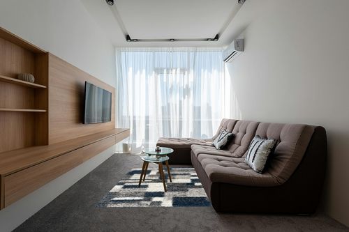 Rugshop Distressed Modern Boxes Plush Shag Area Rug 5' x 7' Navy in Grey Living Room with Brown Couch