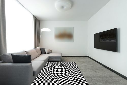 Leenevs Black and White Checkered Rug Room Decor Rug 5 ' x 7 ' Area Rugs Soft Modern Indoor Shaggy Area Rug for Bedroom Livingroom Dorm Kids Room Home Decorative, Non-Slip Plush Fluffy Furry Fur Rugs in Modern Living Room with Grey Couch