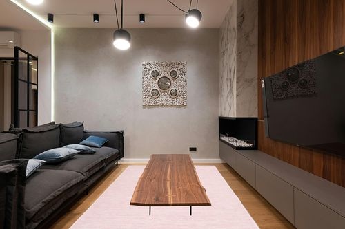 SAFAVIEH Vision Collection Area Rug - 6' x 9', Pink, Modern Ombre Tonal Chic Design, Non-Shedding & Easy Care, Ideal for High Traffic Areas in Living Room, Bedroom (VSN606U) in Dark Wood Living Room with Black Couch