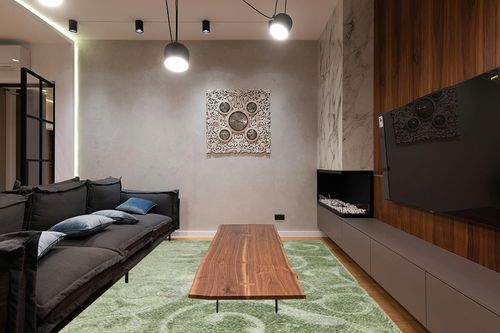 Unique Loom Floral Shag Collection Area Rug-Carved, 8 ft x 10 ft, Green in Dark Wood Living Room with Black Couch