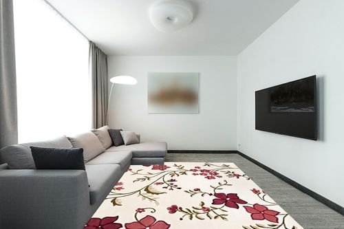 SAFAVIEH Capri Collection Area Rug - 8' x 10', Ivory & Purple, Handmade Wool, Ideal for High Traffic Areas in Living Room, Bedroom (CPR354A) in Modern Living Room with Grey Couch