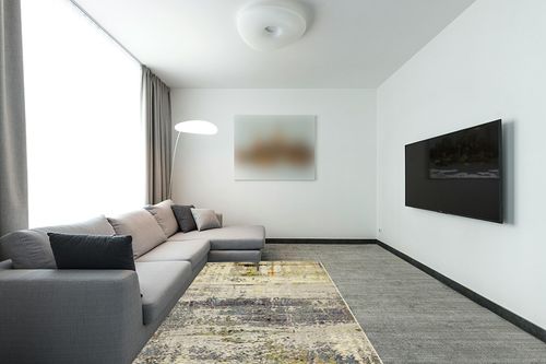 Unique Loom Chromatic Collection Modern Rustic & Vibrant Abstract Area Rug for Any Home Décor, 5 x 8 ft, Beige/Gray in Modern Living Room with Grey Couch