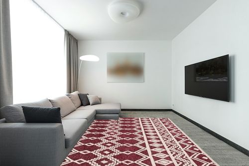 SAFAVIEH Abstract Collection Area Rug - 8' x 10', Red & Ivory, Handmade Wool, Ideal for High Traffic Areas in Living Room, Bedroom (ABT851Q) in Modern Living Room with Grey Couch