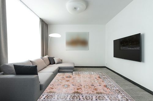 BRICHOEE Large Vintage Washable Rug 8x10 Blush Low-Pile Indoor Floral Print Carpet Non Slip Printed Persian Boho Area Rug for Living Room in Modern Living Room with Grey Couch
