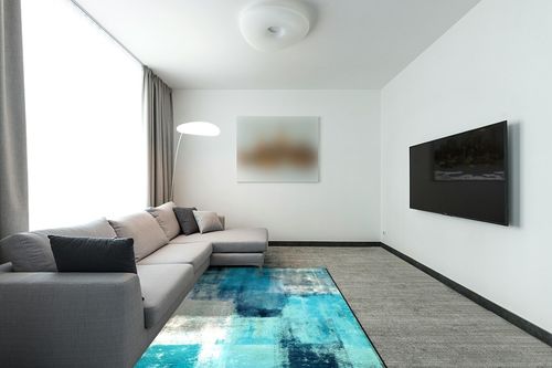 TOMWISH 5X7 Area Rug, Blue Abstract Modern Play Area Rug Turquoise Art Painting Watercolor Living Room Bedroom Floor Decoration Carpet, Dormitory Living Room Rest Carpet Mat,Decorative Home and Floor in Modern Living Room with Grey Couch
