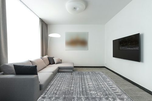 SAFAVIEH Tulum Collection Area Rug - 8' x 10', Dark Grey & Ivory, Moroccan Boho Distressed Design, Non-Shedding & Easy Care, Ideal for High Traffic Areas in Living Room, Bedroom (TUL271F) in Modern Living Room with Grey Couch