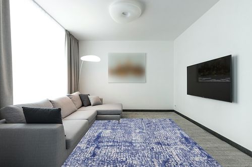 Nourison Whimsicle Abstract Ivory Navy 8' x 10' Area Rug, Easy Cleaning, Non Shedding, Bed Room, Living Room, Dining Room, Kitchen (8x10) in Modern Living Room with Grey Couch