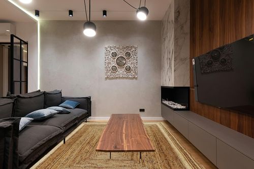 Flash Furniture Prima Natural Fiber Jute Area Rug 8' x 10' - Braided Indoor Jute Rug - Natural Area Rugs in Dark Wood Living Room with Black Couch