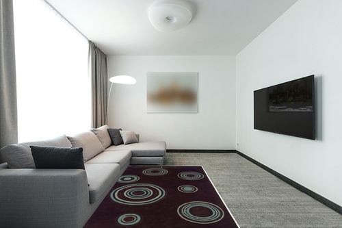Linon RUG-TARD1057 Trio Collection & Spa Blue Chocolate, 5 x 7 in Modern Living Room with Grey Couch
