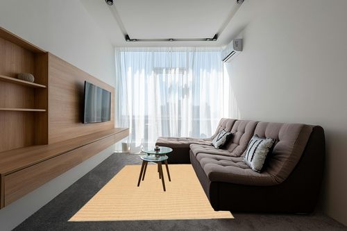Martha Stewart Collection by SAFAVIEH 6' x 9' Natural/Green MSR9501E Farmhouse Sisal & Jute Area Rug in Grey Living Room with Brown Couch