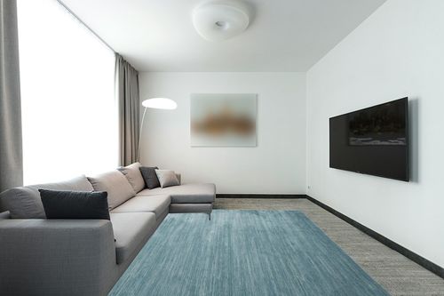 SAFAVIEH Vision Collection Area Rug - 8' x 10', Aqua, Modern Ombre Tonal Chic Design, Non-Shedding & Easy Care, Ideal for High Traffic Areas in Living Room, Bedroom (VSN606B) in Modern Living Room with Grey Couch