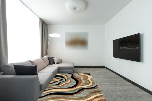 Well Woven Barclay Collection Nirvana Waves Multi Blue 5x7 Area Rug - for Living Room, Bedroom, and Dining Room in Modern Living Room with Grey Couch