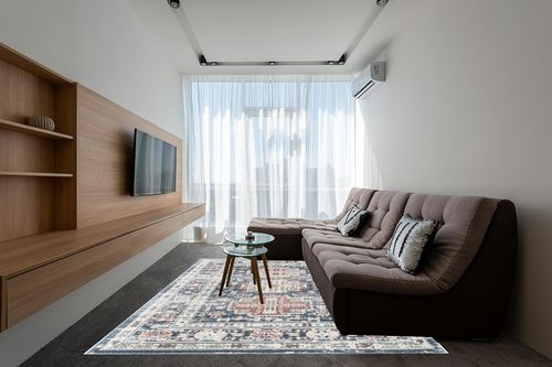 Rugs America Gallagher Collection GL55C Prussian Sundara Transitional Vintage Area Rug 8' x 10' in Grey Living Room with Brown Couch