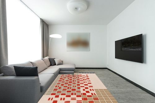 SAFAVIEH Genre Collection Area Rug - 6' x 9', Grey & Red, Handmade Wool, Ideal for Living Room, Bedroom, Dining (GRE206F-6) in Modern Living Room with Grey Couch