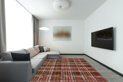 Bavni Area Rugs 8x10, Buffalo Plaid Washable Rug for Living Room Bedroom, Holiday Decor Christmas Rug Floor Cover, Low Pile Lightweight Non Slip with Gripper, Red Square Print in Modern Living Room with Grey Couch