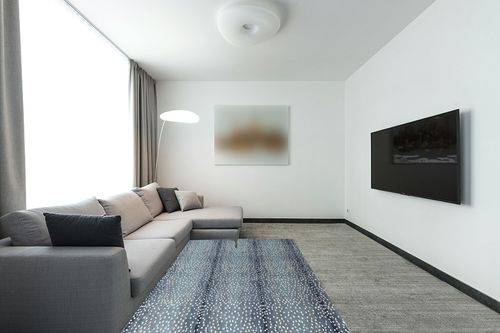 Natural Weave Wallard Design Antelope Cheetah Blue Animal Contemporary Handmade 100% Woolen Area Rugs & Carpets (8x10 ft) in Modern Living Room with Grey Couch