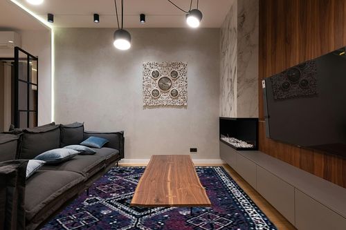 SAFAVIEH Vintage Hamadan Collection Area Rug - 9' x 12', Purple & Black, Oriental Distressed Design, Non-Shedding & Easy Care, Ideal for High Traffic Areas in Living Room, Bedroom (VTH293V) in Dark Wood Living Room with Black Couch