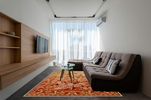 Anidaroel Orange Area Rugs for Living Room 8x10, Botanical Floral Machine Washable Modern Rug, Soft Large Rugs for Bedroom Non-Slip Accent Abstract Rug for Nursery Dining Room Home Office in Grey Living Room with Brown Couch