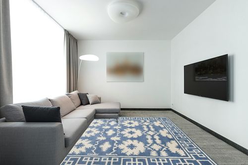 SAFAVIEH Bella Collection 8' x 10' Blue/Ivory BEL132A Handmade Premium Wool Area Rug in Modern Living Room with Grey Couch