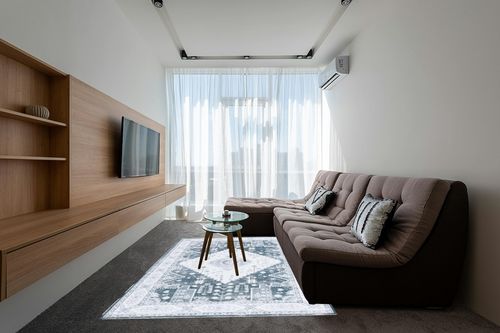 SAFAVIEH Arizona Collection Area Rug - 6' x 9', Grey Green & Ivory, Machine Washable & Slip Resistant, Distressed Design, Ideal for High Traffic Areas in Living Room, Bedroom, Dining (ARZ107F-6) in Grey Living Room with Brown Couch