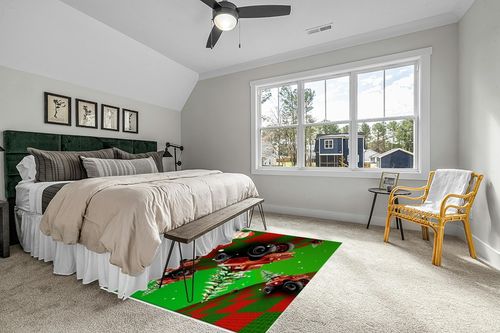 Christmas Area Rug 5 x 8, Washable Bedroom Rug Non-Slip Kitchen Rugs Non Shedding Floor Cover Mat Runner Rug for Living Room Dining Room Outdoor Carpet Truck Xmas Tree Santa Claus 3D Space in Grey Traditional Bedroom with King Bed