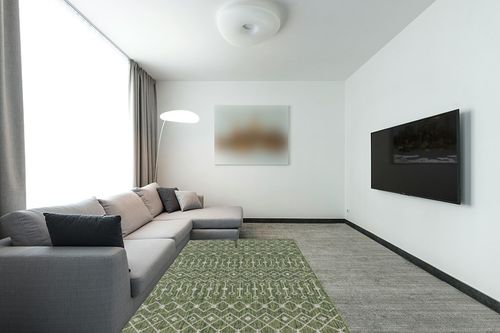 Unique Loom Outdoor Trellis Collection Area Rug - Tribal Trellis (5' 1" x 8' Rectangle, Green/ Natural) in Modern Living Room with Grey Couch