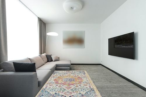 Yancorp 5'x7' Boho Area Rug for Bedroom Washable Rug Vintage Carpet Living Room Non Slip Hallway Runner Rug Indoor Floor Mats Colorful Entryway Rugs,Floral Rug in Modern Living Room with Grey Couch