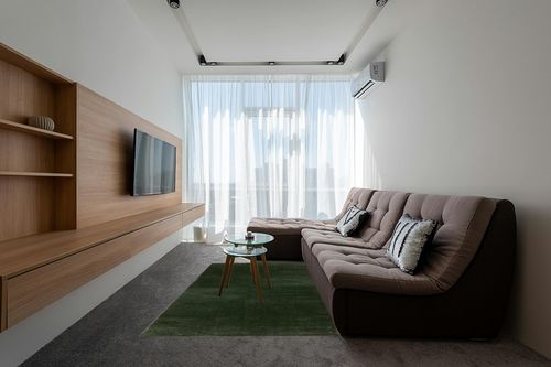 SAFAVIEH Revive Collection Area Rug - 5'3" x 7'7", Green, Solid Design, Non-Shedding & Easy Care, Ideal for High Traffic Areas in Living Room, Bedroom (REV102Y) in Grey Living Room with Brown Couch