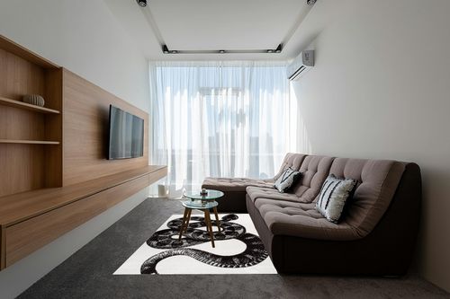 nuLOOM Thomas Paul Serpent Area Rug, 5x8, Black and White in Grey Living Room with Brown Couch